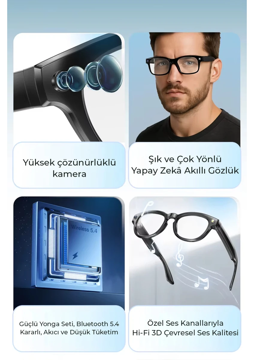 Robo R1 PRO Akıllı Gözlük Kameralı Yapay zeka,Müzik dinleme,telefon ile konuşma bluetooth